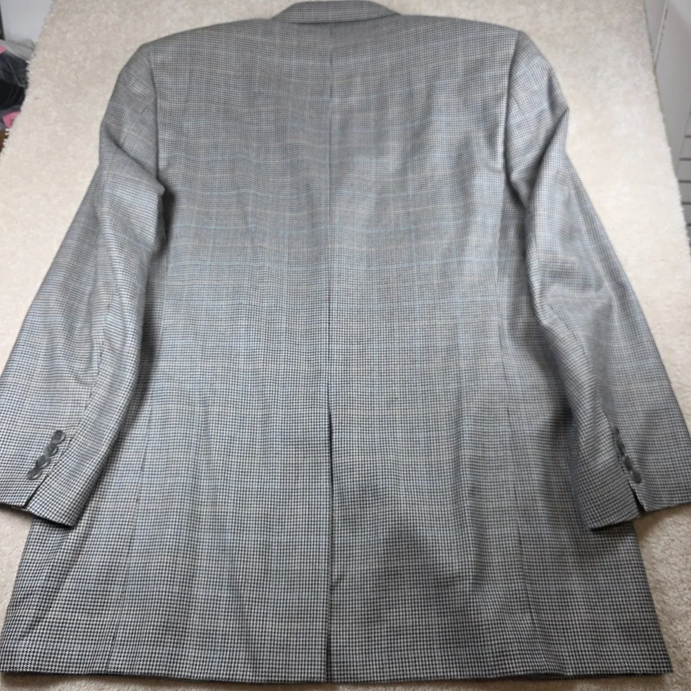 Burberry London Blazer Mens 44L Grey Silk Wool Houndstooth Kensington Sport Coat